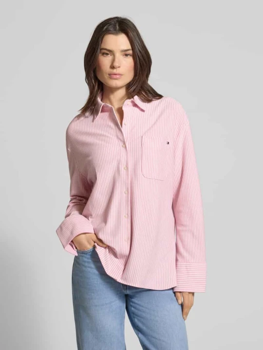 Zdjęcie produktu Koszulowa bluzka z długim rękawem o kroju oversize z mieszanki bawełny Tommy Hilfiger Różowy