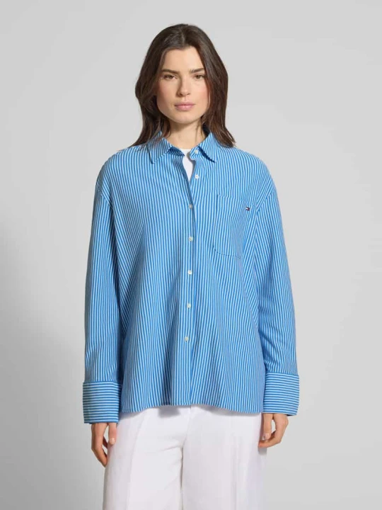 Zdjęcie produktu Koszulowa bluzka z długim rękawem o kroju oversize z mieszanki bawełny Tommy Hilfiger Jasnoniebieski