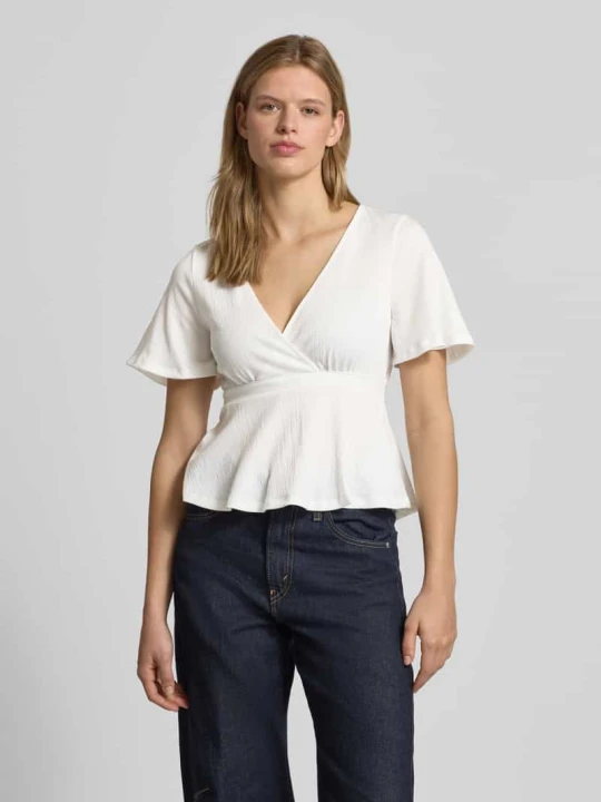 Zdjęcie produktu bluzka o kroju regular fit w kopertowym stylu model 'PELLY' Only Złamany biały