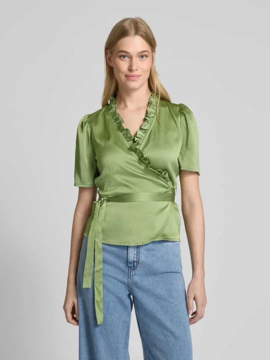 Zdjęcie produktu Bluzka o kroju regular fit w kopertowym stylu model ‘Peony’ A-View Limonkowy