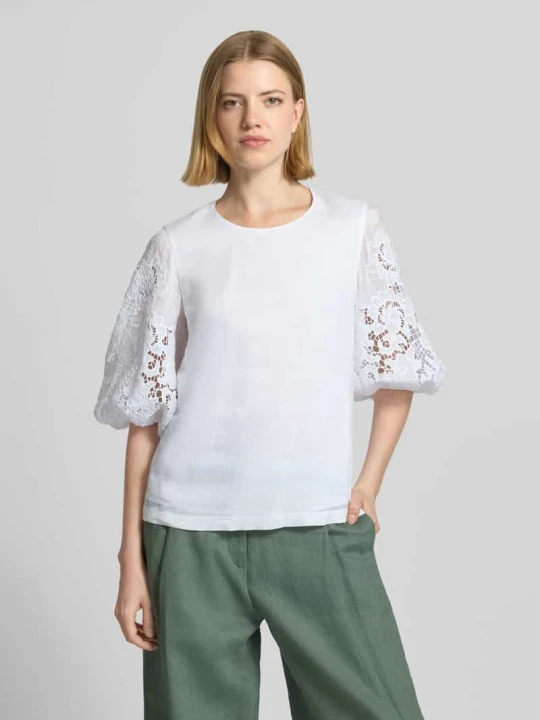 Zdjęcie produktu Bluzka o kroju regular fit z ażurową koronką model 'ORDINE' Max Mara Biały