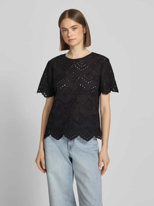 Zdjęcie produktu Bluzka o kroju regular fit z czystej bawełny model 'VILDE' Pieces Czarny