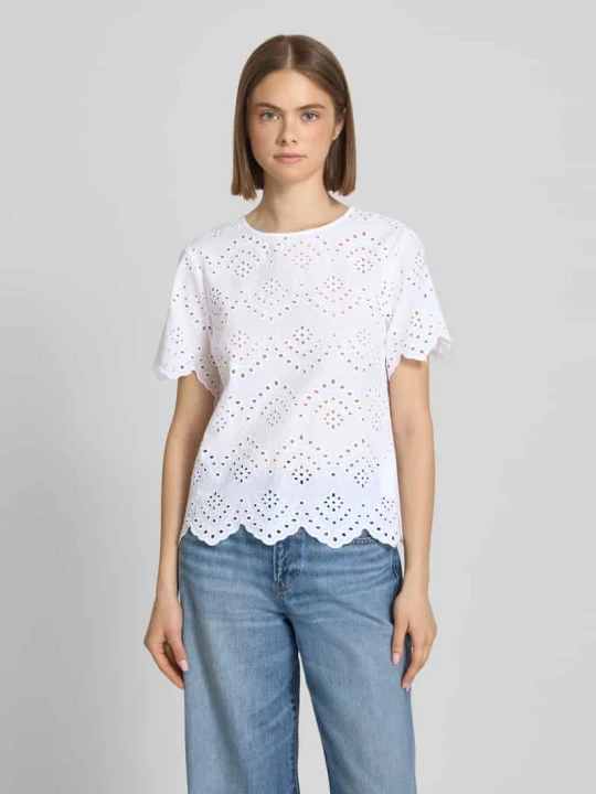 Zdjęcie produktu Bluzka o kroju regular fit z czystej bawełny model 'VILDE' Pieces Biały