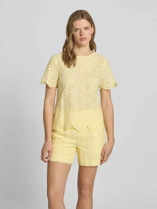 Zdjęcie produktu Bluzka o kroju regular fit z czystej bawełny model 'VILDE' Pieces Jasnożółty