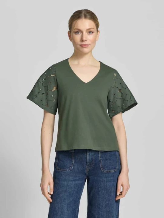 Zdjęcie produktu Bluzka o kroju regular fit z czystej bawełny model 'VILLA' Vero Moda Butelkowy zielony