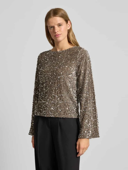 Zdjęcie produktu Bluzka o kroju regular fit z długim rękawem i cekinami model ‘KAM’ Pieces