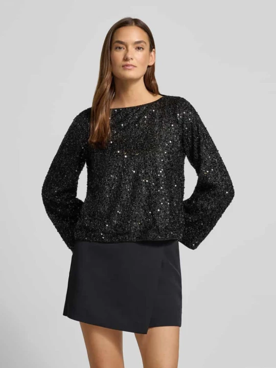 Zdjęcie produktu Bluzka o kroju regular fit z długim rękawem i cekinowym obszyciem model ‘NAJA’ Vero Moda Czarny