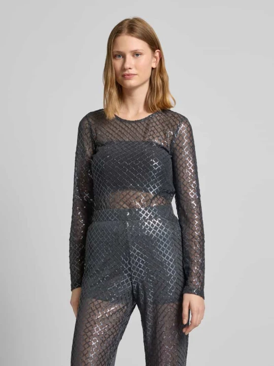 Zdjęcie produktu Bluzka o kroju regular fit z długim rękawem i cekinowym obszyciem model ‘SAFINA’ Vero Moda Antracytowy