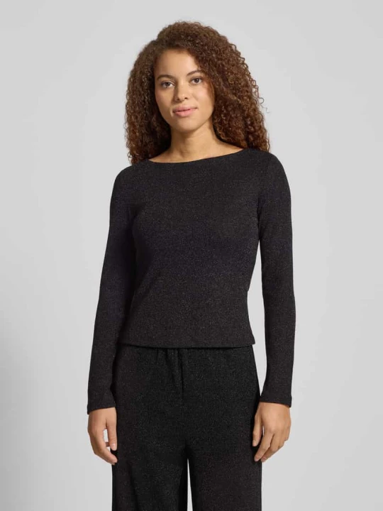 Zdjęcie produktu Bluzka o kroju regular fit z długim rękawem i fakturowanym wzorem model ‘JINA’ Pieces czarny