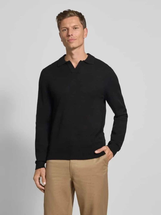Zdjęcie produktu Bluzka o kroju regular fit z długim rękawem i kołnierzykiem polo model ‘Karl’ Casual Friday Czarny