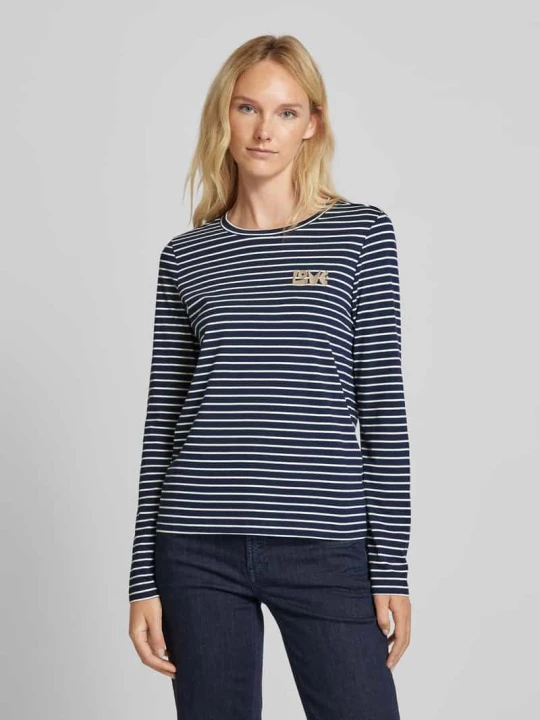 Zdjęcie produktu Bluzka o kroju regular fit z długim rękawem i wyhaftowanym napisem model ‘OYA FRANCIS’ Vero Moda Granatowy