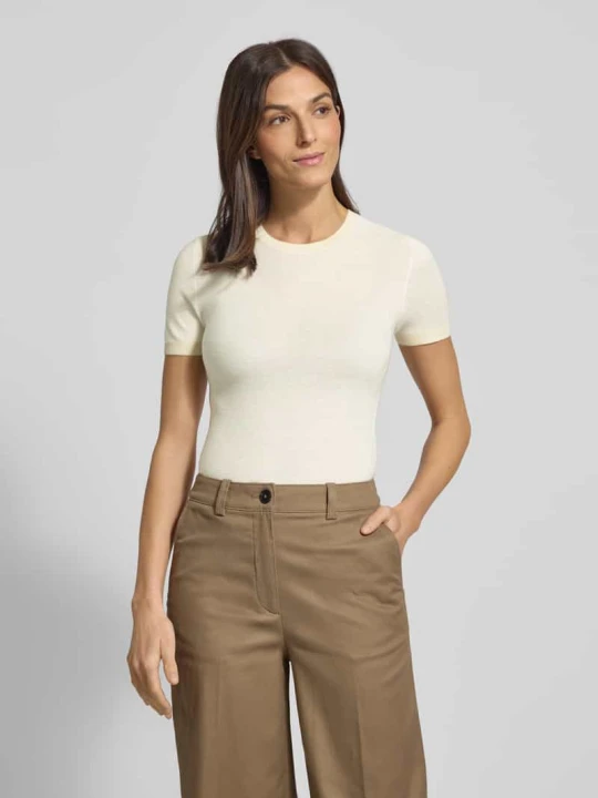 Zdjęcie produktu Koszulka z dzianiny o kroju regular fit z mieszanki jedwabiu i wełny model „MSTLEPRE” Max Mara Złamany biały