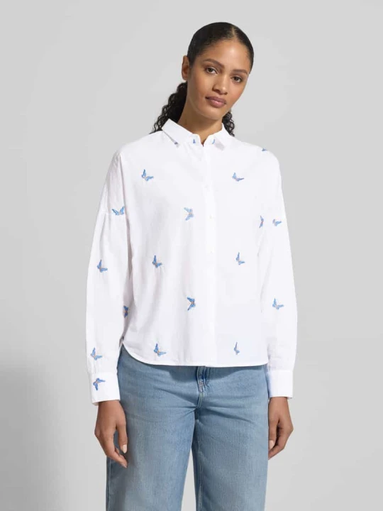 Zdjęcie produktu Bluzka o kroju regular fit z haftami Model 'LUCY' 0039 italy Biały