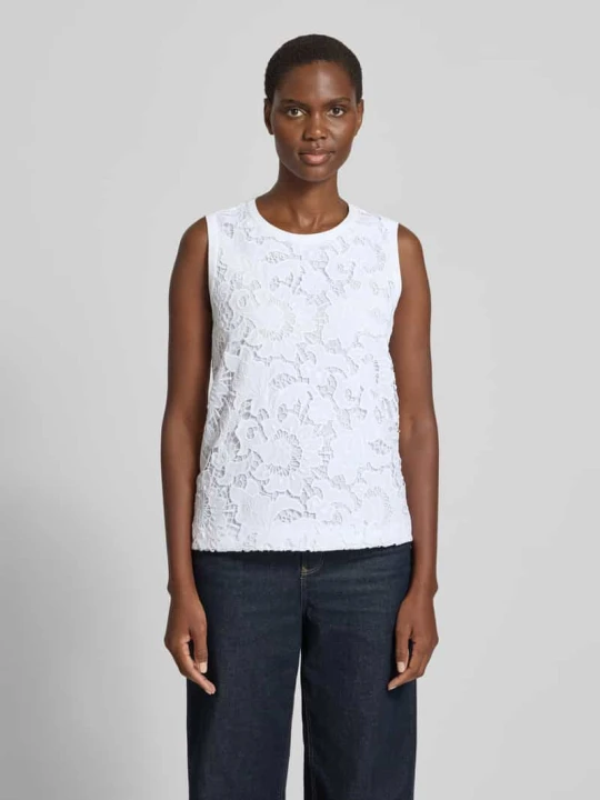 Zdjęcie produktu bluzka o kroju regular fit z haftem angielskim model 'STREET' Max Mara Złamany biały