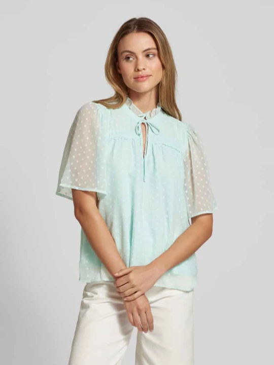 Zdjęcie produktu Bluzka o kroju regular fit z koronkowym detalem model ‘LEAH’ Vero Moda Trzcinowy