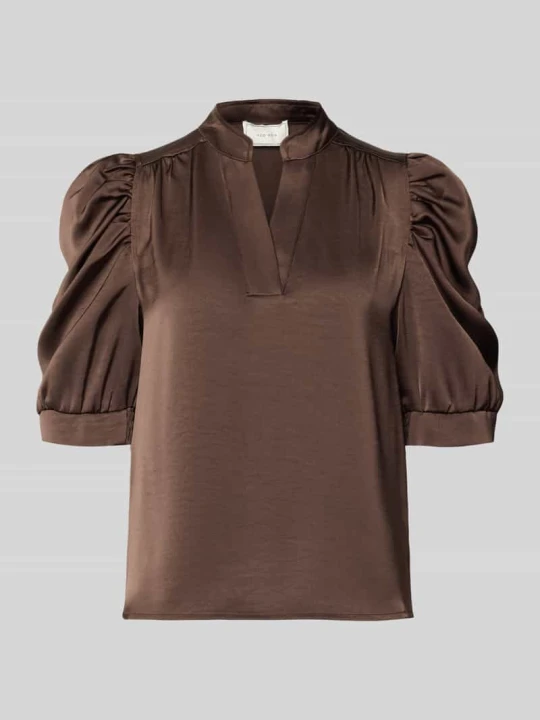 Zdjęcie produktu bluzka o kroju regular fit z satyny z bufiastymi rękawami model 'Roella' NEO NOIR Ciemnobrązowy
