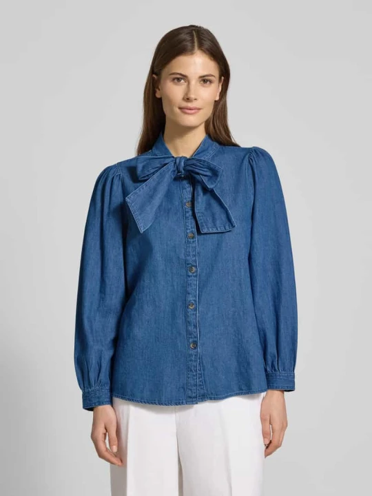 Zdjęcie produktu Bluzka z kokardą w stylu dżinsowym w kroju regular fit model 'KAIRON' B.Young Jeansowy niebieski melanż