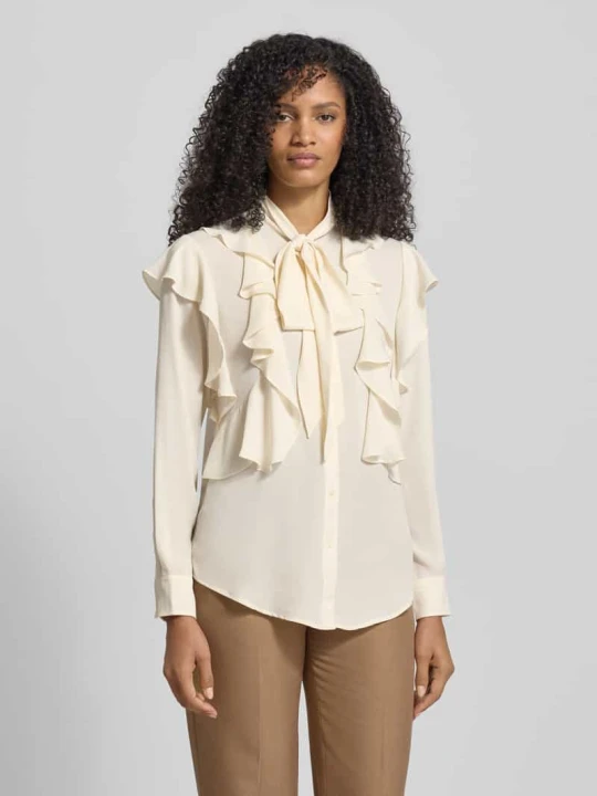 Zdjęcie produktu Bluzka o kroju regular fit z wiązaniem pod szyją i falbanami model ‘CHALON’ Lauren Ralph Lauren Écru