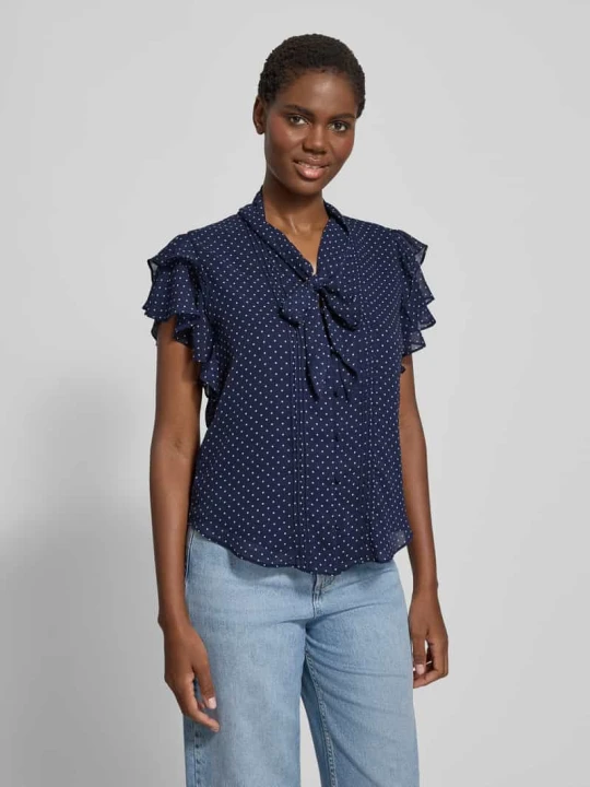 Zdjęcie produktu Bluzka z wiązaniem pod szyją o kroju regular fit z falbanami Model 'PRUGAN' Lauren Ralph Lauren Granatowy