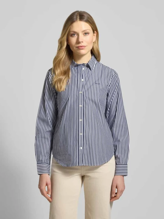 Zdjęcie produktu Bluzka o kroju regular fit z wzorem w paski i wyhaftowanym logo Gant Granatowy