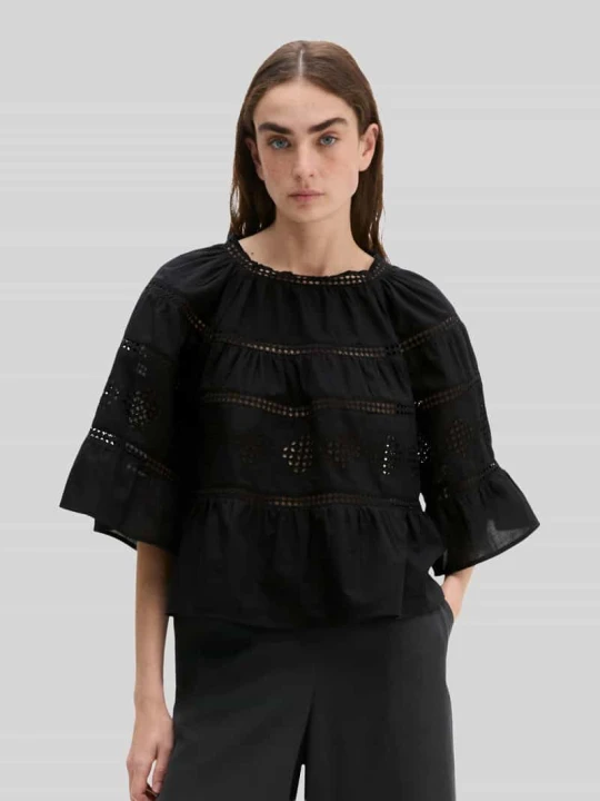 Zdjęcie produktu Bluzka o kroju relaxed fit z czystej bawełny z haftem angielskim Marc O'Polo Czarny