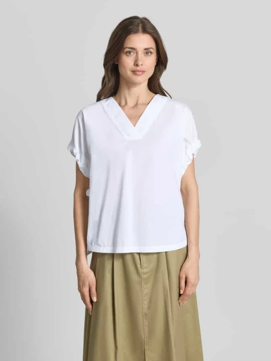 Zdjęcie produktu Bluzka o kroju relaxed fit z dekoltem w serek Marc Cain Biały