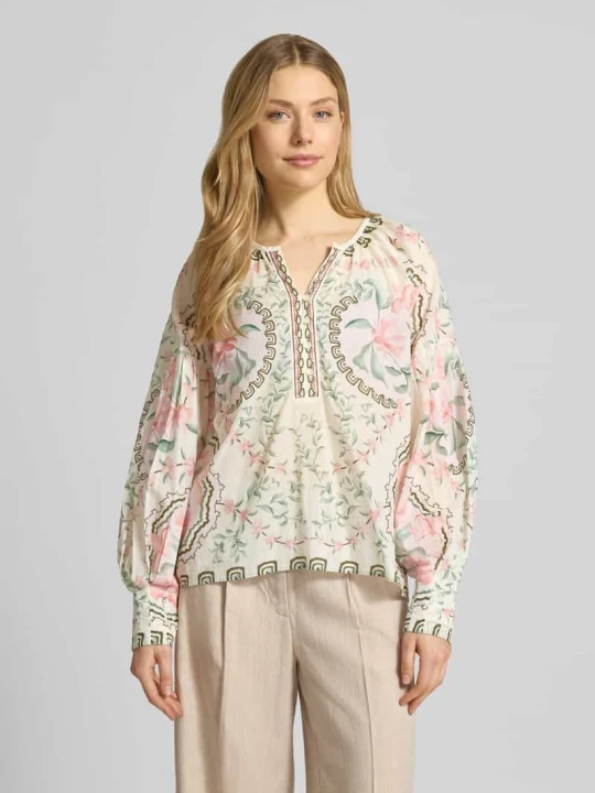 Zdjęcie produktu Bluzka o kroju relaxed fit z dekoltem z lamówką model 'Wylde' MOS MOSH Zielony