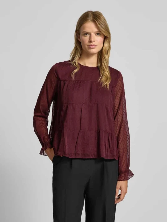Zdjęcie produktu Bluzka o kroju relaxed fit z długim rękawem i fakturą dobby model ‘ELIZA LIFE’ Only Bordowy