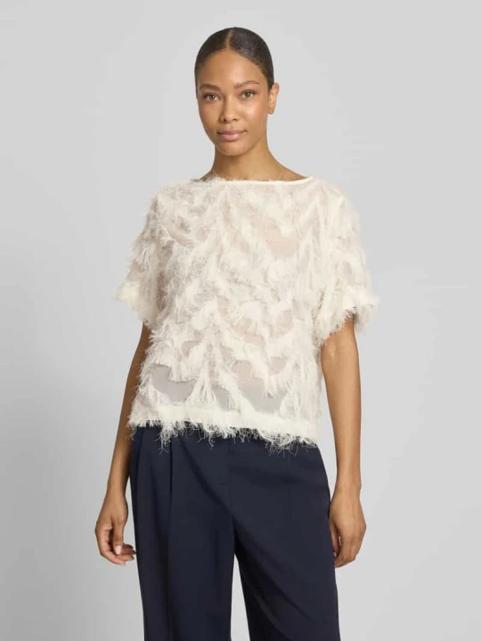 Zdjęcie produktu Bluzka o kroju relaxed fit z frędzlami model 'MYLINE' Selected Złamany biały