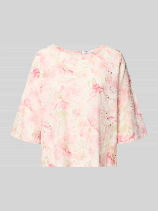 Zdjęcie produktu Bluzka o kroju relaxed fit z haftem ażurowym model 'Lola' ZABAIONE Różowy