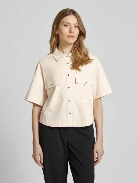 Zdjęcie produktu Bluzka o kroju relaxed fit z kieszeniami z patką na piersi model ‘Fringo’ Opus Piaskowy