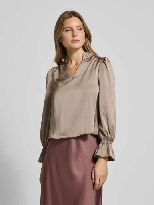 Zdjęcie produktu Bluzka o kroju relaxed fit z kołnierzem z lamówką model ‘Amara’ NEO NOIR Beżowy