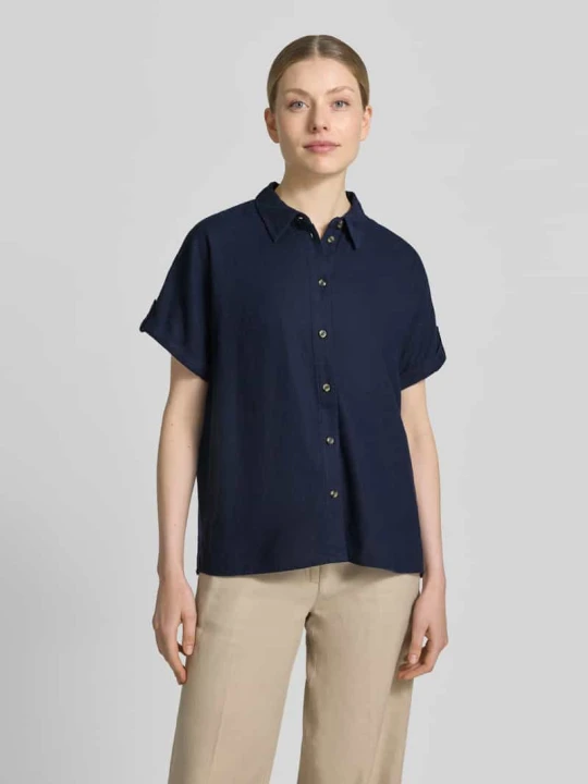 Zdjęcie produktu Bluzka o kroju relaxed fit z mieszanki lnu i wiskozy model 'Lava' Freequent Granatowy