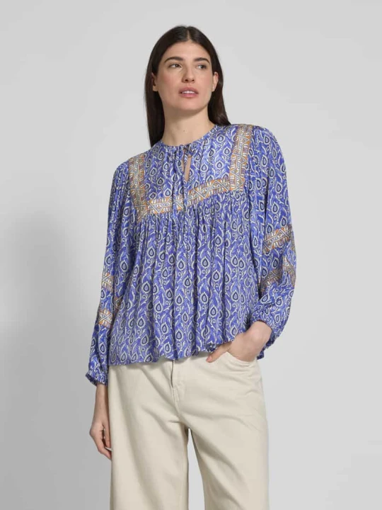 Zdjęcie produktu Bluzka o kroju relaxed fit z mieszanki wiskozy z wiązaniem model ‘Teel’ Lollys Laundry Królewski niebieski