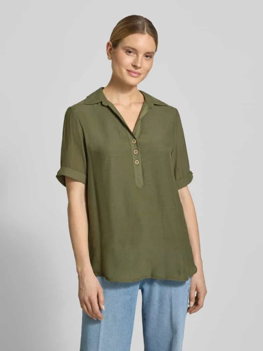 Zdjęcie produktu Bluzka o kroju relaxed fit z mieszanki wiskozy z wykładanym kołnierzem Apricot Khaki