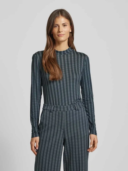 Zdjęcie produktu Bluzka o kroju shaped fit z mieszanki wiskozy z długim rękawem i wzorem na całej powierzchni Tom Tailor Ciemnozielony