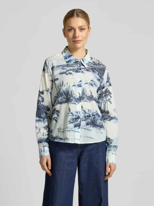 Zdjęcie produktu Bluzka o kroju slim fit w całościowym wzorze model 'Hamptons Landschaft' Monari Granatowy