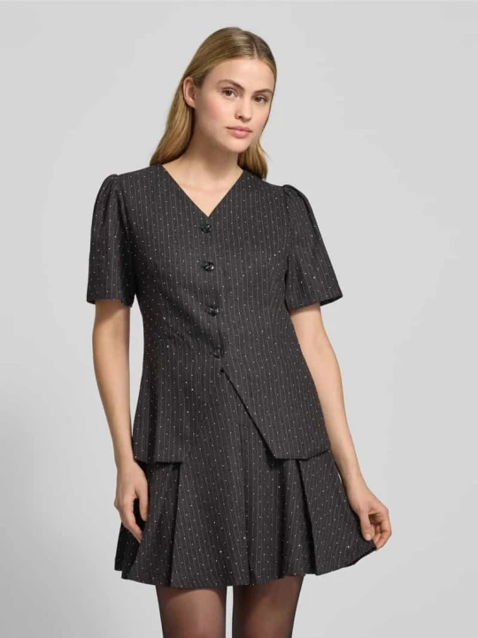 Zdjęcie produktu Bluzka o kroju slim fit z dekoltem w serek i bufiastymi rękawami model ‘Jules’ NEO NOIR Średnioszary