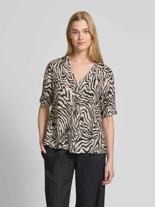 Zdjęcie produktu Bluzka o kroju slim fit z dekoltem w serek model ‘Larin’ Freequent Beżowy