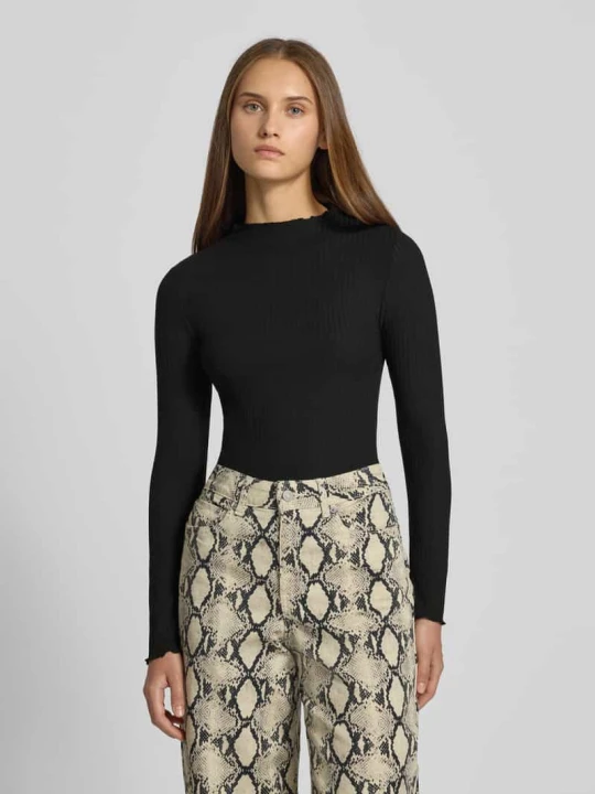 Zdjęcie produktu Bluzka o kroju slim fit z długim rękawem i dodatkiem wiskozy model ‘LEMMA’ Only Czarny