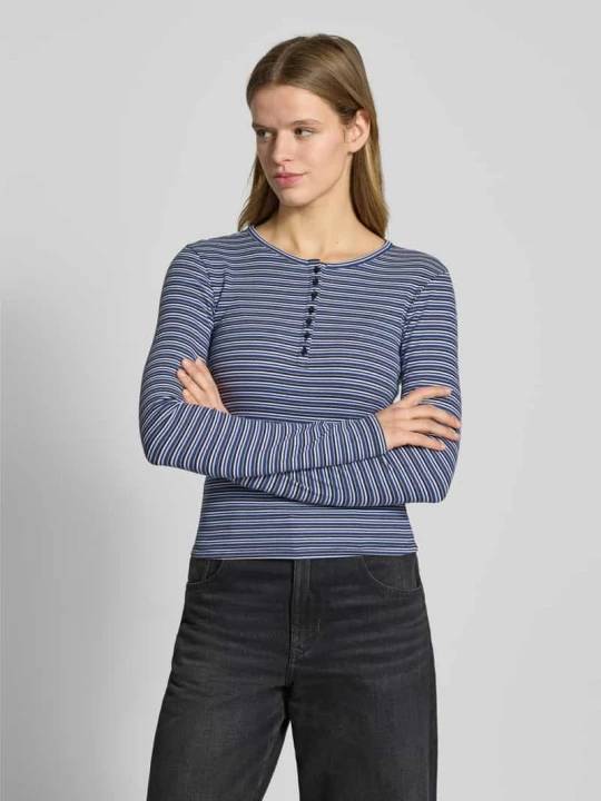 Zdjęcie produktu Longsleeve z mieszanki bawełny, krój slim fit REVIEW Ciemnoniebieski