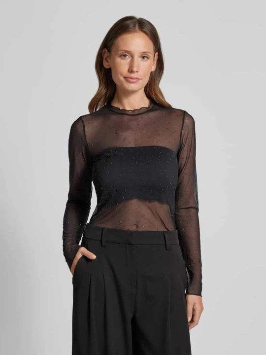 Zdjęcie produktu Bluzka o kroju slim fit z długim rękawem i obszyciem kamieniami stras model ‘Markhild’ Moves Czarny
