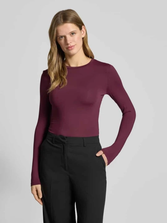 Zdjęcie produktu Bluzka z długim rękawem o kroju slim fit z okrągłym dekoltem model „LULA” Pieces Bordowy