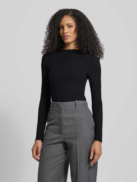 Zdjęcie produktu Bluzka o kroju slim fit z długim rękawem i prążkowaną fakturą Tom Tailor Czarny
