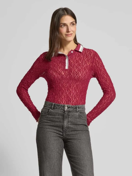Zdjęcie produktu Bluzka z długim rękawem o kroju slim fit w półprzezroczystym designie Marc Cain Wiśniowy