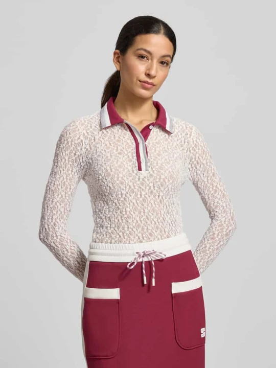 Zdjęcie produktu Bluzka z długim rękawem o kroju slim fit w półprzezroczystym designie Marc Cain Złamany biały