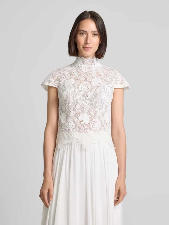 Zdjęcie produktu Bluzka o kroju slim fit z koronką szydełkową Luxuar Złamany biały