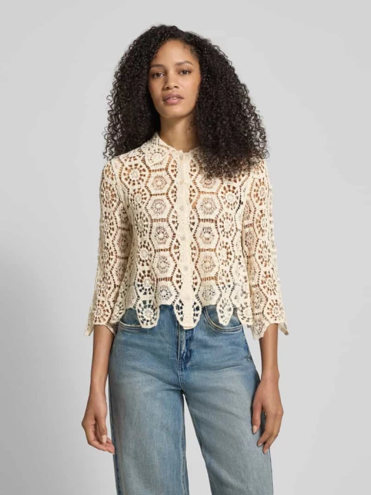 Zdjęcie produktu Bluzka o kroju slim fit z szydełkowej koronki Apricot Kamienny
