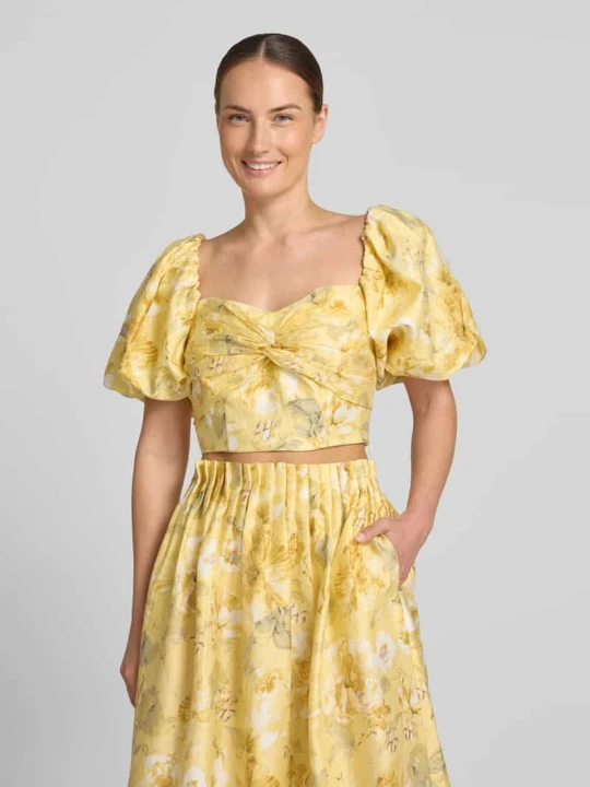 Zdjęcie produktu Bluzka o krótkim kroju z bufiastymi rękawami model 'LEMON' Y.A.S Żółty