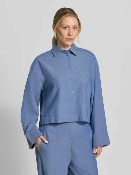 Zdjęcie produktu Bluzka o kroju krótkim z czystej bawełny model 'KIRA-ASTHA' Selected Jeansowy niebieski